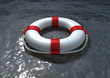 Red and white life belt on the sea