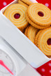 kitchen scales with jam cookies diet concept