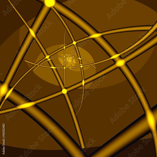 Yellow crossed lines and dots on brown. Computer-generated