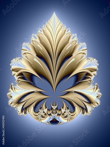 Fairy flower. Carved fantastic leaf on blue. Computer-generated
