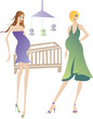 two beautiful pregnant ladys in the baby's room