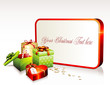 christmas sign with gift boxes and golden stars confetti
