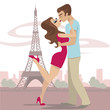 kissing couple with eiffel tower kissing couple with eiffel tower