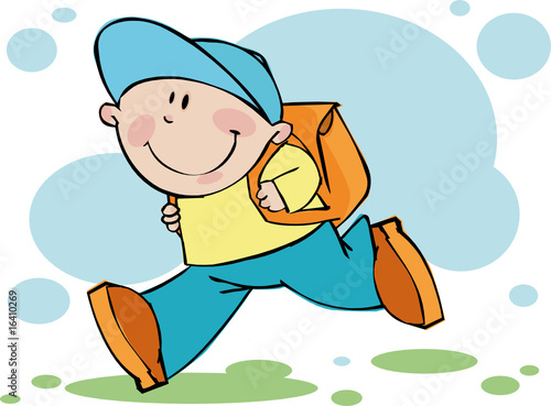 Vektor: Funny boy runs in school Funny boy runs in school