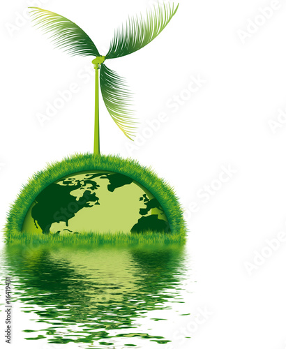 Illustration: terre écologique avec éolienne naturelle terre écologique avec éolienne naturelle