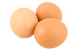 three chicken eggs isolated on white background