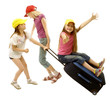 Three young girls going to travel