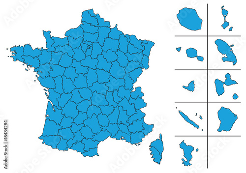 Carte de France vectoriel avec Départements et le DOM TOM Carte de France vectoriel avec Départements et le DOM TOM