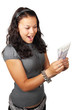 surprised young woman with british pounds