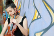 beautiful young woman holding violin