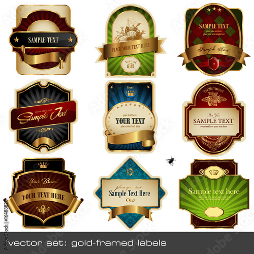 vector set: gold-framed labels - 9 items