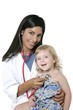 Brunette pediatric doctor with blond little girl Brunette pediatric doctor with blond little girl