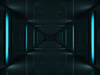 Korytarz oświetlony neonami
