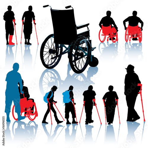 people walking silhouettes. Disabled people silhouettes