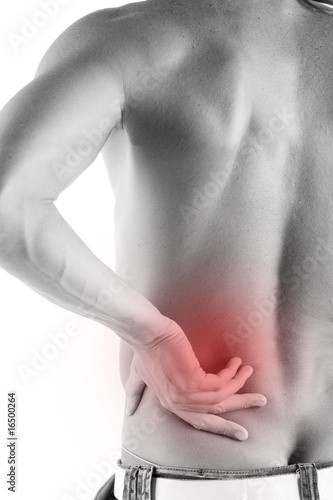 Photo: Backache isolated on white Backache isolated on white