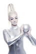 Beautiful cyber woman with silver ball