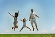 Fly happy family on blue sky
