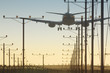 Plane landing or departig over runway in airport Plane landing or departig over runway in airport