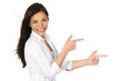 Woman pointing advertisement Woman pointing advertisement