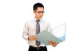 Asian busines male composed looking at report