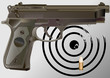 detailed vector handgun, target and bullet caliber 9mm
