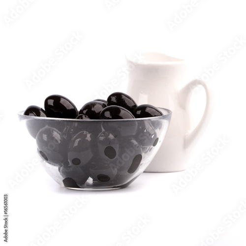 bowl of black olives and oil bowl of black olives and oil