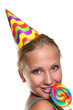 attractive young woman with lollipop