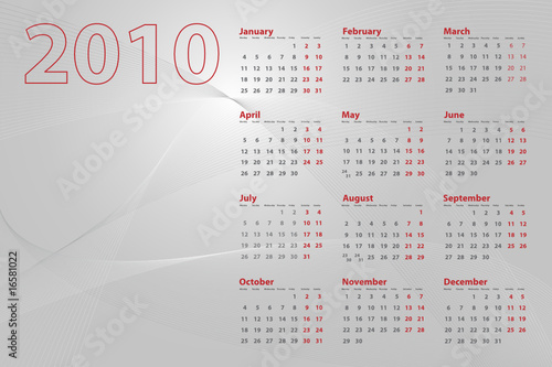 2010 calendar on abstract background  silver tones