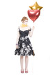 girl with heart and star-shaped balloons