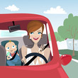 mother riding car and baby illustration mother riding car and baby illustration