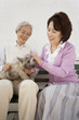 犬をかわいがるシニア夫婦