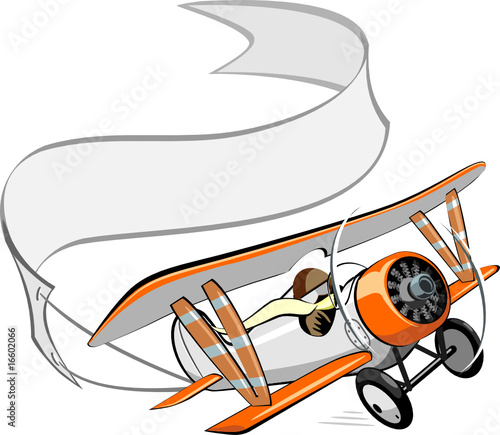 Vektor: Vector cartoon biplane with blank banner Vector cartoon biplane with blank banner