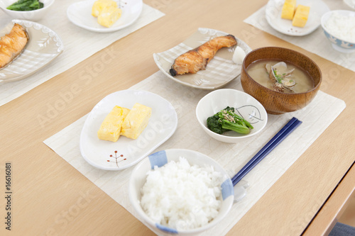 Photo: テーブルに置かれた食事 テーブルに置かれた食事