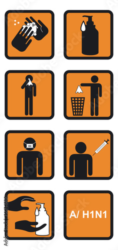 Pictogrammes de prévention contre la grippe A/H1N1-Vecteurs Pictogrammes de prévention contre la grippe A/H1N1-Vecteurs