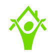 man with house