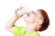 boy with drink isolated on white
