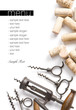 Corkscrews and corks. Project of a wine menu. Corkscrews and corks. Project of a wine menu.