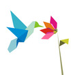 Origami hummingbird and flower on white Origami hummingbird and flower on white