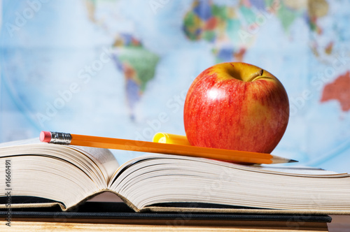 Photo: Study Materials With Books And Map Study Materials With Books And Map