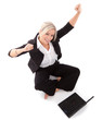 beautiful businesswoman punches the air beautiful businesswoman punches the air