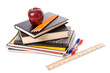 Apple and school Supplies on a white background Apple and school Supplies on a white background