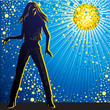 Vector background with people dancing in night-club, disco-ball