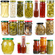 Set of different berries and vegetables conserved in glass jars Set of different berries and vegetables conserved in glass jars
