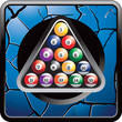 Billiard balls on cracked blue web button