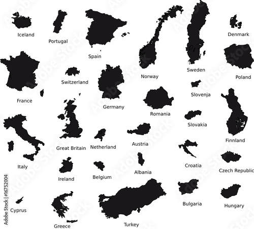Länder Europas mit Namen schwarz
