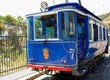 Blue vintage tram, Barcelona, Spain.