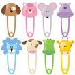 Animal Baby Safety Pins Set 2 Isolated