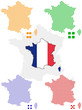 4 different vector pixel map and flag of France.