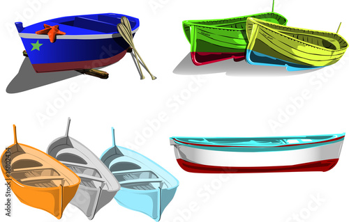 Vector: Set di barche da pesca Set di barche da pesca