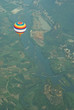 Aerial view of a hot air balloon flying